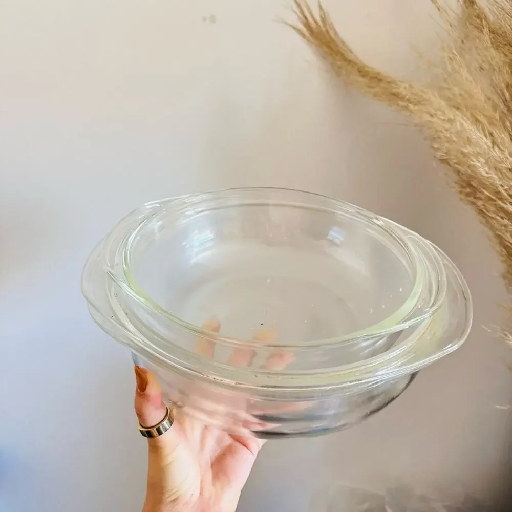 3 VINTAGE PYREX Clear Glass Casserole Mixing Bowl Baking Dish Cookware USA